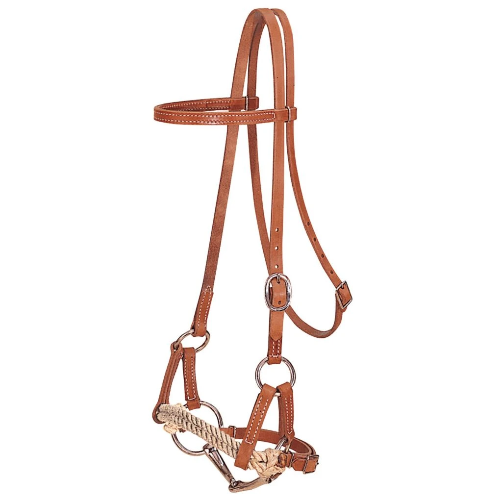Weaver Leather Harness Leather Half Breed Horse Headstall, Double Rope, Russet, 10-0290 3 Weaver Leather Harness Leather Half Breed Horse Headstall, Double Rope, Russet, 10-0290