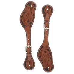 Weaver Leather Spur Straps with Carved Turquoise Cross Floral, 45-0420