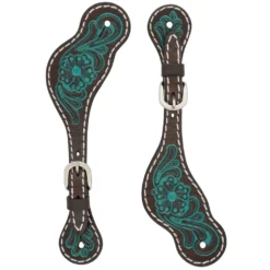 Weaver Leather Spur Straps Carved Flower with Cross Turquoise, 45-0425