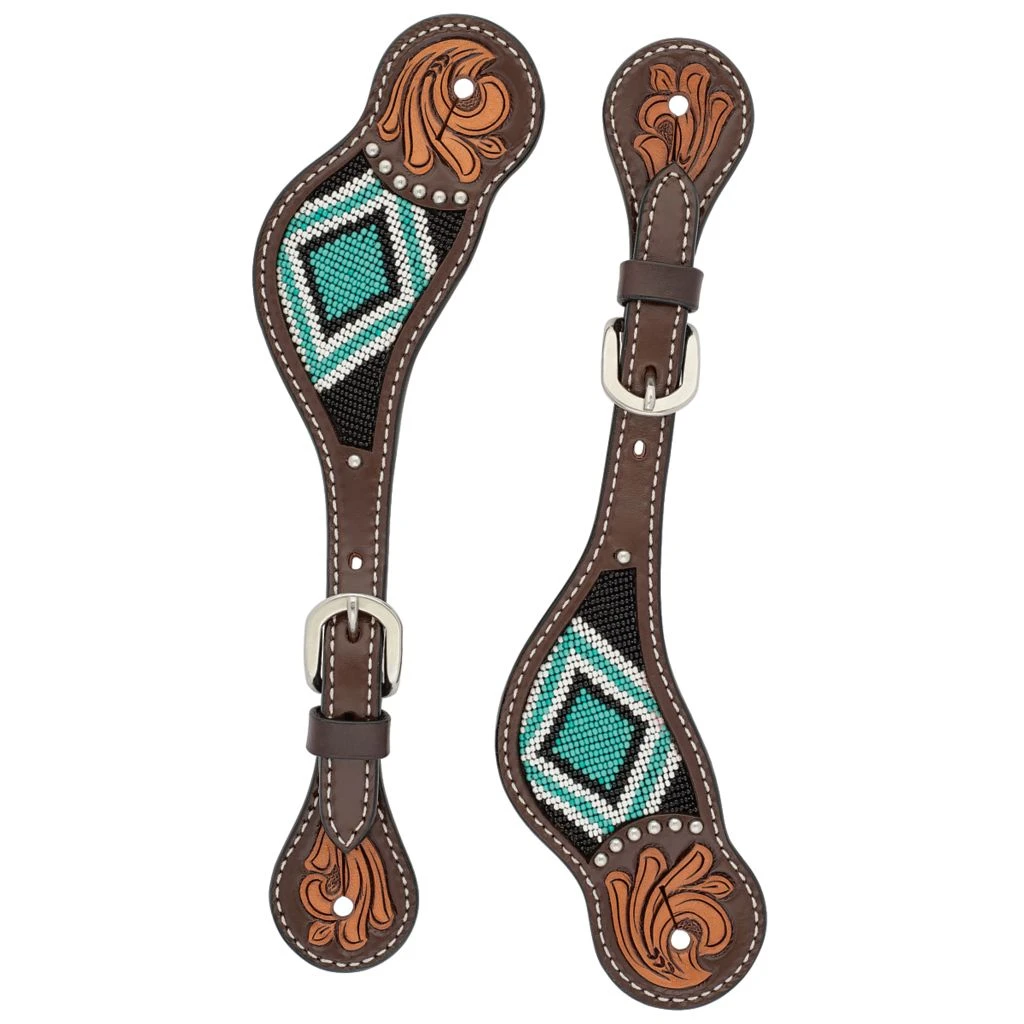Weaver Leather Spur Straps Beaded with Cross Turquoise, 45-0426 3 Weaver Leather Spur Straps Beaded with Cross Turquoise, 45-0426
